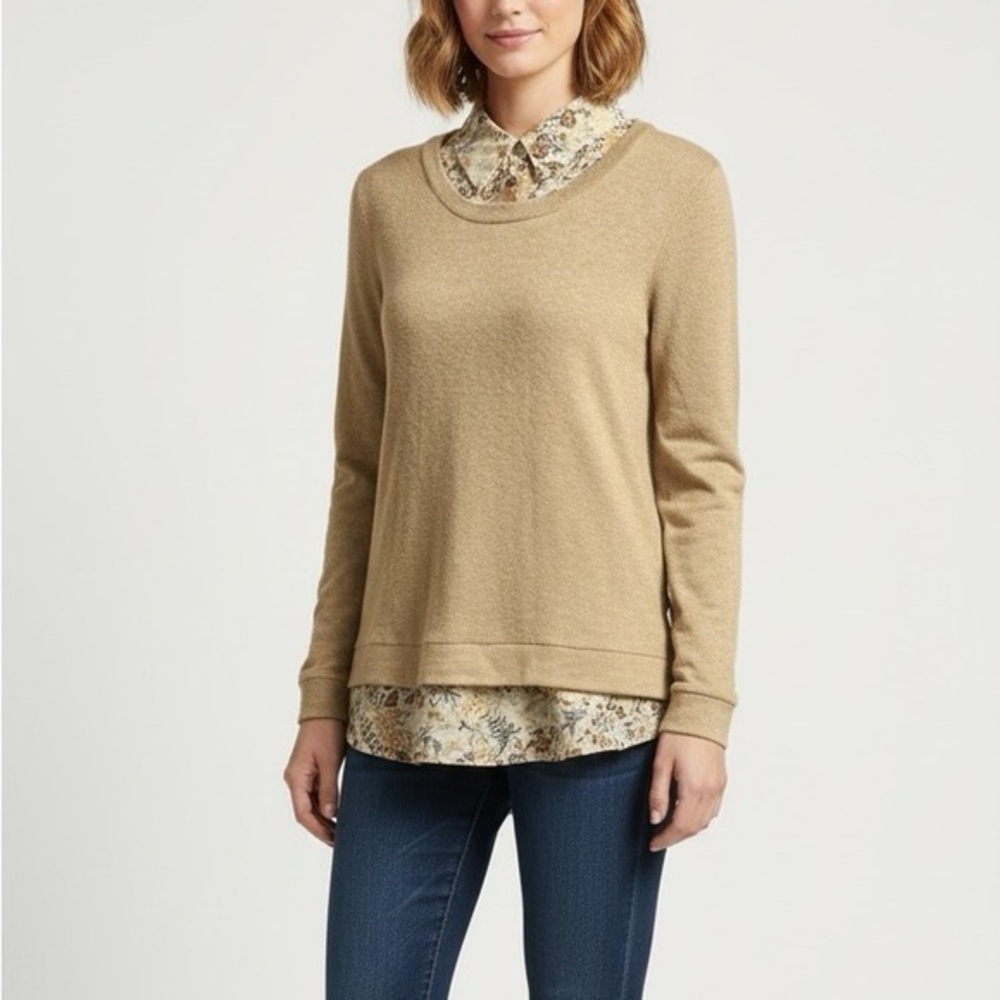 3/25$ (Mix)Light Brown Knitted Crew Neck Blouse by Faith and Joy size S